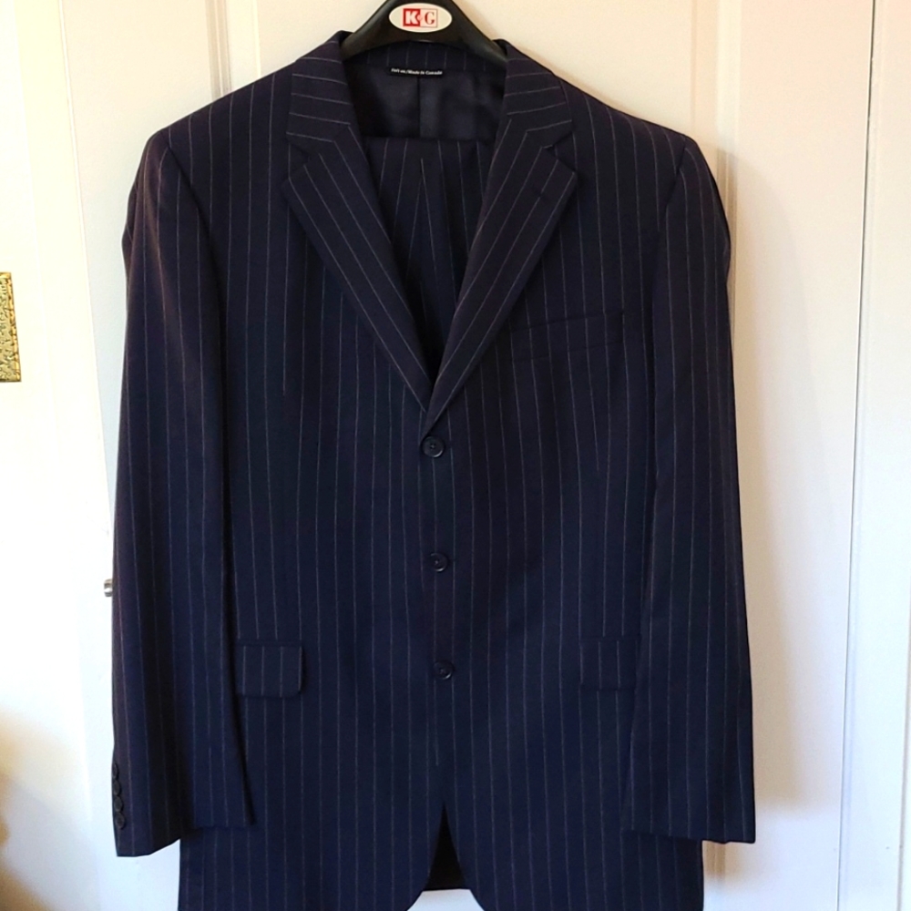 Victor International Suit Navy Blue with White Pinstripes